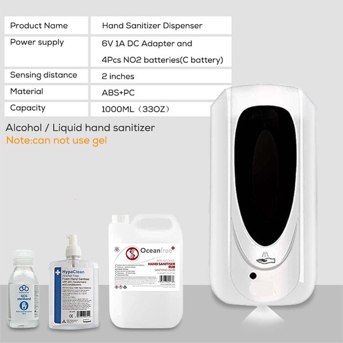 Jewaytec Automatic Hand Sanitizer Dispenser 1000ml, Wall Mount Electric Automatic Soap Dispenser with Sensor, Alcohol Spray Device Hand Sanitizer Dispenser with Sensor for Home Commerce