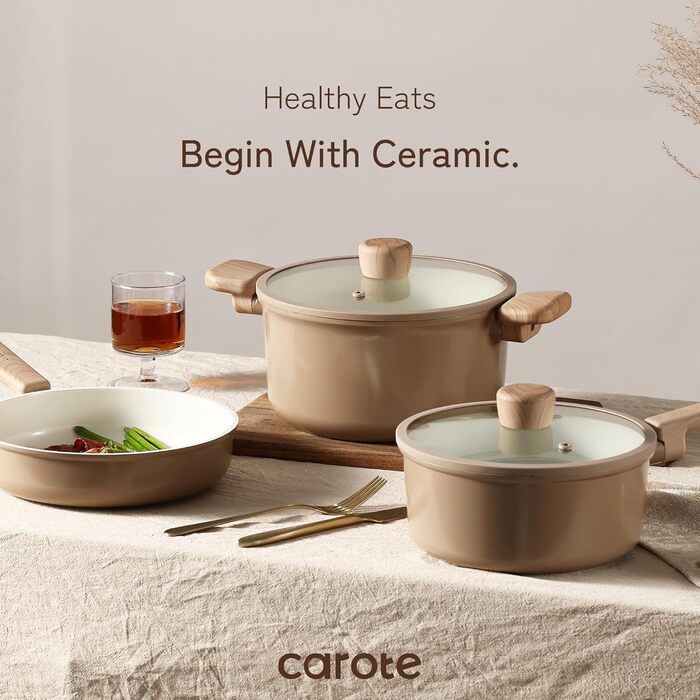 Набір посуду Carote 18 предметів керамічний антипригарний Taupe Brown, без PFAS/PFOA