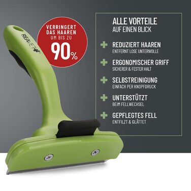 Гребінець для видалення підшерстя ReaVET для собак та котів з короткою шерстю, середніх порід. Видаляє підшерстя, доглядає за верхнім шаром шерсті, з кнопкою самоочищення. Ідеальний для сезонного линяння. (Великий, L)