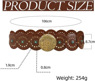 Жіночий ремінь TOFBS в стилі бохо, турецький, широкий, металевий, з круглою пряжкою, для джинсів та суконь, коричневий