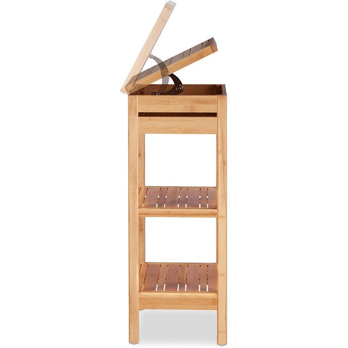 Relaxdays Bamboo Shelf, Standing Shelf with 3 Shelves, HxWxD: 76.5 x 46 x 29.5 cm, Compartment with Lid, Open, Kitchen & Bathroom, Natural
