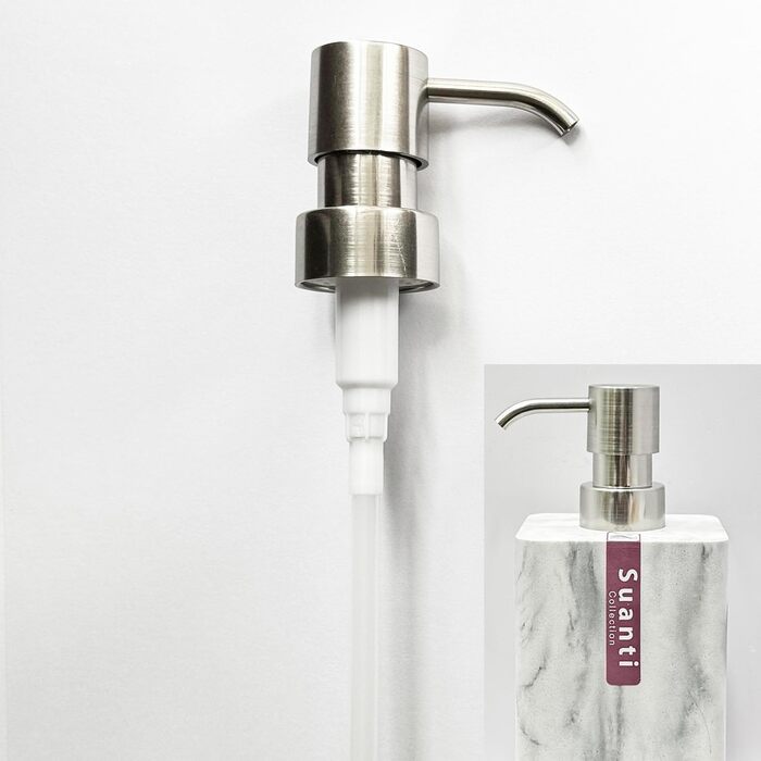 Дозатор для мила Suanti, 425 мл, з помпою з нержавіючої сталі, наповнюваний, квадратний, декоративний, для мила для рук, миття посуду та лосьйону, стиль мармур (срібна помпа - 2 шт.)