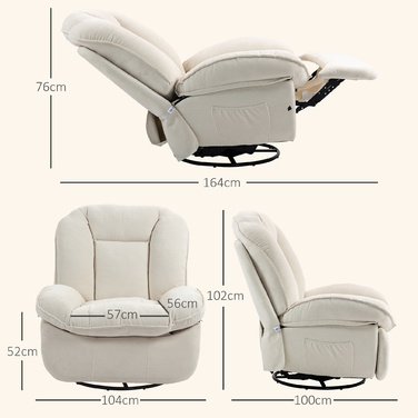 HOMCOM Reclining TV Chair with Swivel Function, Rocker Function, 360° Swivel TV Chair with Pocket Spring, Footrest and Side Pocket | Aosom