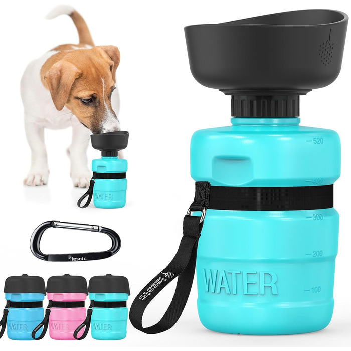 Складана пляшка для води для собак Lesotc, 520 мл, блакитний колір, для прогулянок та подорожей