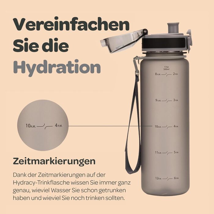 Пляшка для води Hydracy з соломинкою та міткою часу 2л - Сріблясто-сіра - BPA-free, спортивна, герметична, без конденсату