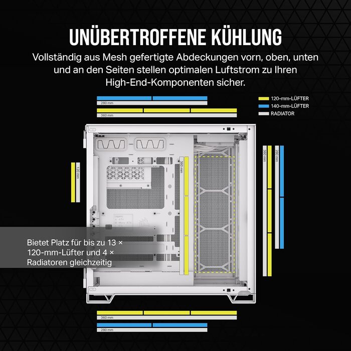 Корпус для ПК Corsair 6500D Airflow Mid-Tower ATX, двокамерний дизайн, підтримка Reverse Connection материнських плат, білий