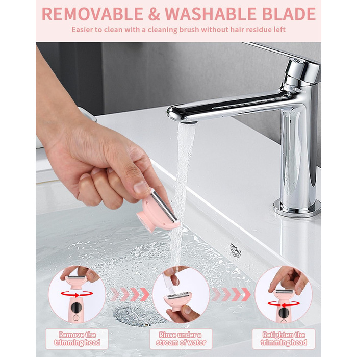 Електричний жіночий тример 5-в-1 для тіла, бікіні, брів та носа, з USB-станцією, білий (рожевий)