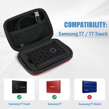 Чохол ProCase для SSD Samsung T7/T7 Touch (500GB/1TB/2TB) - ударостійкий, з силіконовою вставкою, червоний