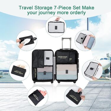 Органайзер для валізи AiQInu, набір 7 шт: кубики для пакування, органайзери для подорожей, сумочки для одягу та взуття (Чорний)