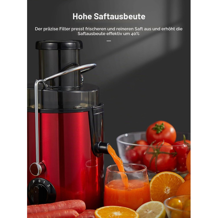 Електрична центрифужна соковижималка FOHERE Entsafter, 800 Вт, червона
