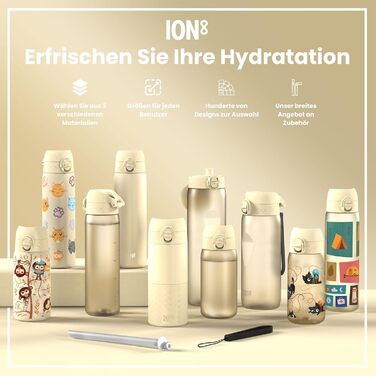 Ion8 Stainless Steel Drinking Bottle, 600 ml, Leak-Proof, One-Hand Operation, Secure Locking Mechanism, Dishwasher Safe, Flip-Top Lid, Carrying Handle, Easy to Clean, Durable & Scratch-Resistant (Stainless Steel, Creamy White)