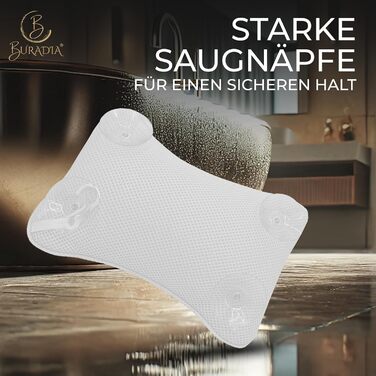 Подушка для ванни з сіткою для прання - Максимальний комфорт та розслаблення з технологією Air Mesh. Подушка для ванни з 4 міцними присосками. Підтримка шиї та голови (Біла)