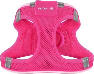 Світлодіодне шлейка для собак з підзарядкою - світлотехнічна та світловідбиваюча для цуценят, собак середніх розмірів, нагрудна шлейка, дихаюча шлейка (рожева, L)