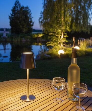 Настільний світильник акумуляторний ChiliTec 30см, LED, димується, USB зарядка, IP44, тепле світло, сенсорний вимикач, срібний