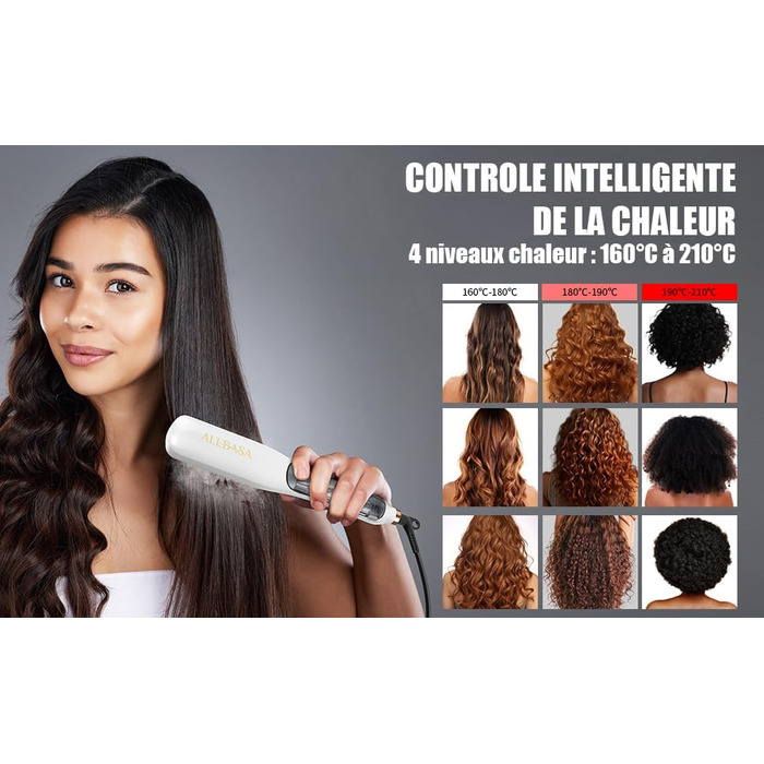Професійний випрямляч для волосся – щітка-випрямляч, 4 температурні режими, 140℃–200℃, час нагріву 30 секунд, з іонізацією, підходить для всіх типів волосся (білий, парова щітка-випрямляч)
