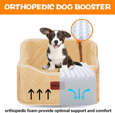 Автокрісло для собак - підвищення для собак малих та середніх порід, знімний, миючий, до 15,9 кг, з кишенями для зберігання, помаранчеве, універсальний розмір