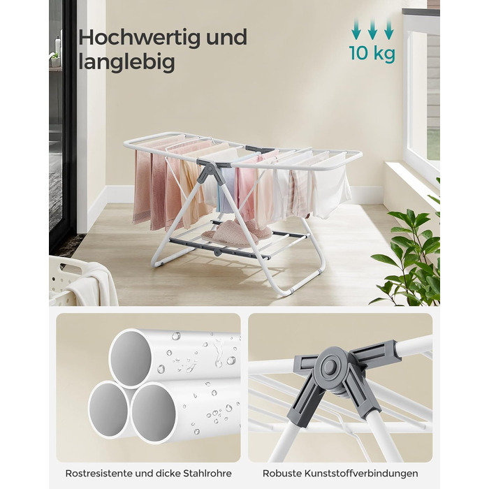 SONGMICS Сушарка для білизни складна, металева, з 2 крилами, 44 x 101 x 54 см, білий, LLR504W01