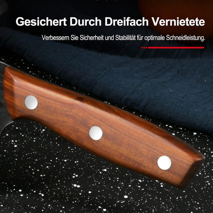 Ніж кухарський Plys 20 см, професійний, з високоякісної нержавіючої сталі, з ергономічною ручкою (чорний)