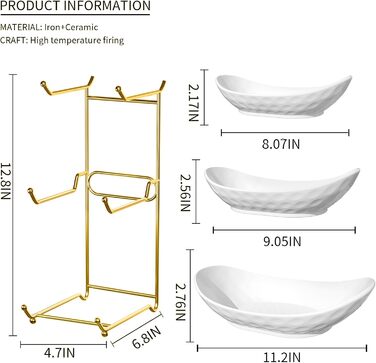 Трьох'ярусна фруктова тарілка Acliys з кераміки (золото) – для зберігання фруктів, овочів, снеків та десертів