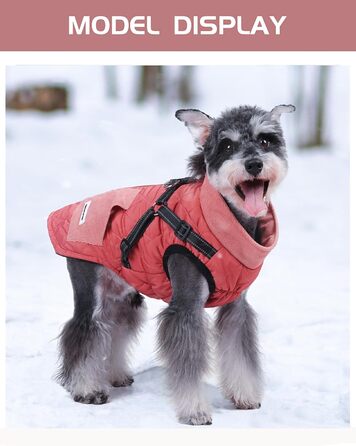 Dog Coat, Dog Jackets with Harness, Winter Warm Jacket Windproof Pet Clothing with Pocket Design Snowsuit Dog Jackets for Small Medium Dogs (Red, M)