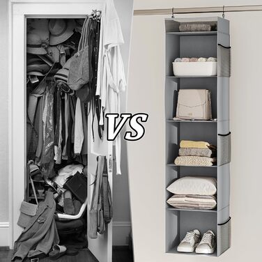 Організатор для шафи з сітчастими кишенями, 6 відділень, сірий, 30 x 30 x 130 см