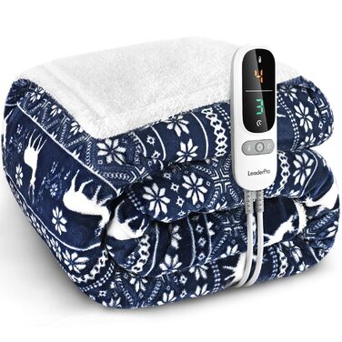 Електрична ковдра LeaderPro з автовимкненням, 160x180 см, фланель, 6 режимів нагріву, пральна, з захистом від перегріву, таймер 1-9 годин, для ліжка, дивану, офісу