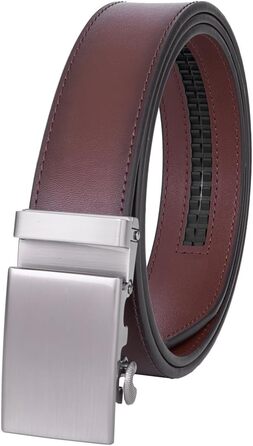 Чоловічий шкіряний ремінь VRLEGEND з автоматичною пряжкою (ратинг) без дірок для ділового костюма, розмір регулюється, з подарунковою коробкою, талія 30W-36W=довжина 110см, темно-коричневий