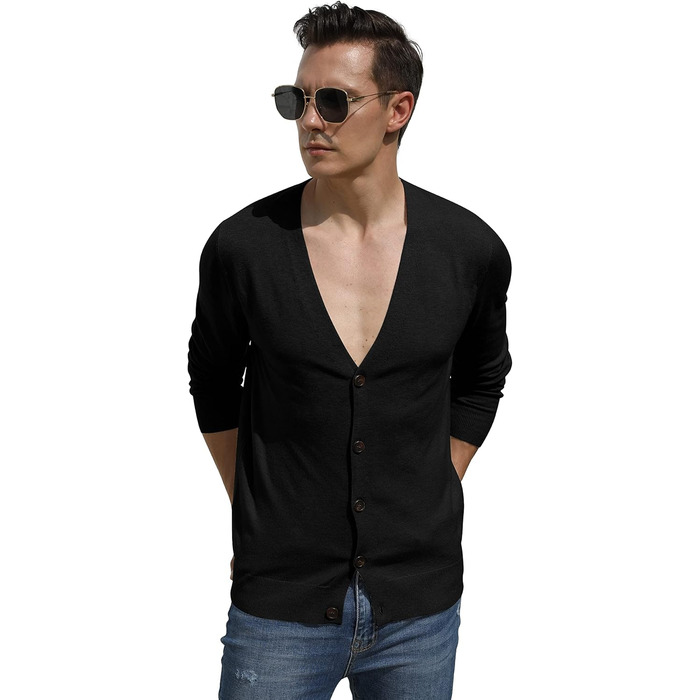 Чоловічий светр Hisir з V-подібним вирізом, легкий та елегантний, чорний, розмір M