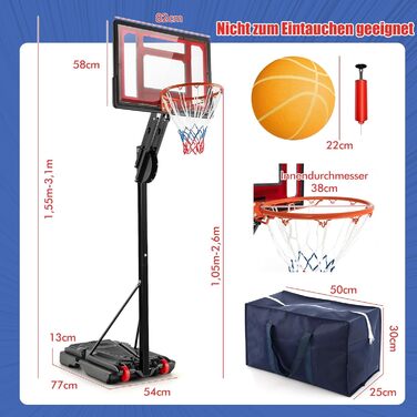 COSTWAY Adjustable Height Basketball Stand - Outdoor Basketball Hoop with Stand & Wheels, Weighted Base, Mobile Basketball System for Kids & Teens - Includes Ball & Pump
