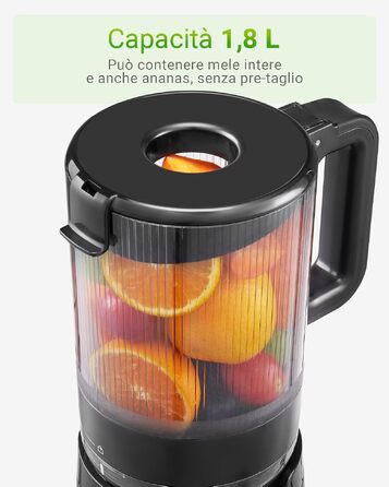 Шнекова соковижималка TUUMIIST Slow Juicer для цілих фруктів та овочів, 1.8 л, глянцевий чорний, 135 мм