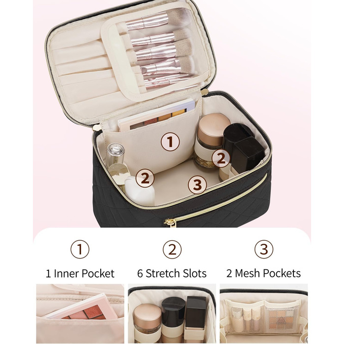 Косметичка для жінок, велика дорожня косметичка для макіяжу з відділенням для пензлів, органайзер, культурочка, шкіра PU, зелена (патент)