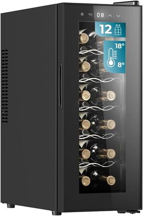 Cecotec Bolero GrandSommelier 830 CoolWood Wine Rack, Thermoelectric, Quiet and High Performance, Adjustable Temperature: 8-18ºC, Touch Control Panel, Displays, Eco-friendly. (12 Bottles, Black)