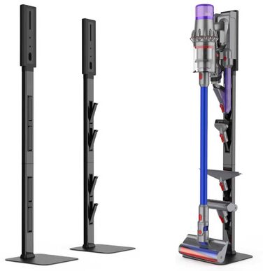 Стійка для бездротового пилососа Dyson з гачками для зберігання, чорна – настінне кріплення без свердління, міцна сталева база