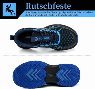 Черевики безпеки для чоловіків та жінок. Легкі спортивні робочі черевики з металевим носком, неслизькі, дихаючі. Розмір 44 EU, синій.