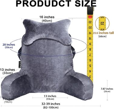 Подушка для сидіння в ліжку, диван, для дорослих, з кишенями, сірого кольору