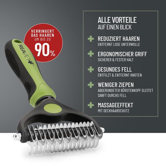 Щітка для собак та котів ReaVET для видалення підшерстка та розпушування ворсу. Підходить для довгошерстих порід великих розмірів. Масажний ефект, захист верхнього шару шерсті. Розмір M-L