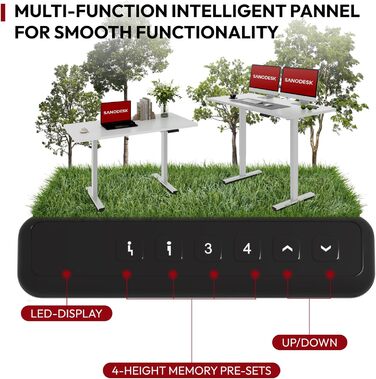 Електричний регульований стіл Sanodesk 120x60 см, білий - з пам'яттю налаштувань та інтелектуальною панеллю