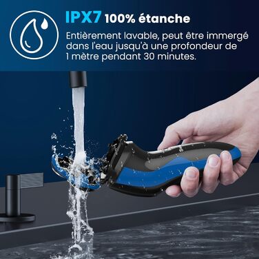 Електричний верстат для гоління SweetLF [2023 Neu] для чоловіків з 3D-поворотною головкою, LED-дисплеєм, IPX7 водонепроникністю та зарядним пристроєм (3 леза + 1 швидка зарядка, чорно-синій)