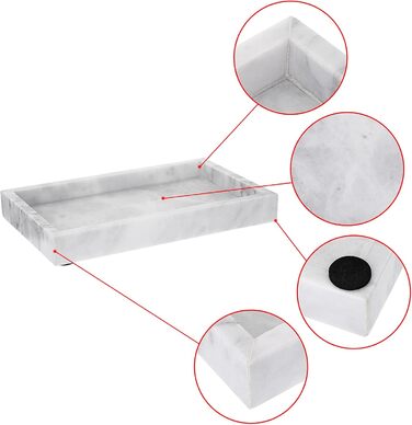 Natural Marble Serving Tray for Coffee Table, Rectangular, Jewelry Tray, Organizer, Decorative Bathroom, Vanity, Toilet Tank, Bathtub Tray, 25x15 cm (gray)