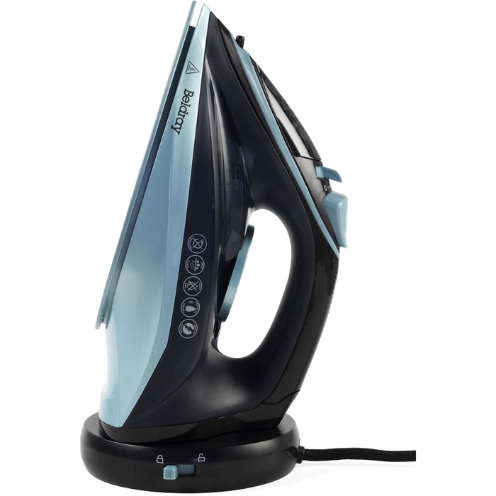 Праска Beldray 2600 Вт – керамічна підошва з антипригарним покриттям, регулювання температури та пари, самоочищення, резервуар 280 мл, до 140 г/хв, висока потужність (EU-штепсель, блакитний)
