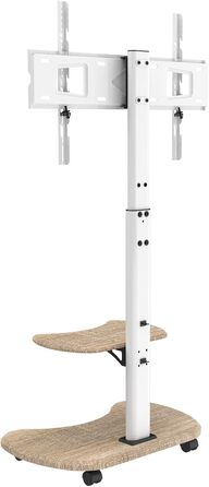 Підставка для телевізора Stellar на коліщатках з полицею, біла. Регульована висота, поворотна. Для телевізорів 32-70 дюймів, до 45 кг, VESA до 600x400