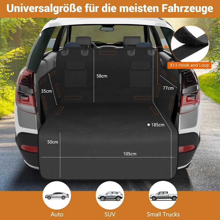 Захист для багажника авто для собак з боковими та захистом краю, універсальний 185x102см, 600D, водонепроникний, стійкий до подряпин, чорний