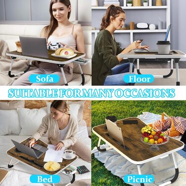 Столик для ноутбука Soontrans з ящиком, 60x40x28 см, з підстаканником та тримачем для планшета, складний, для ліжка та дивана