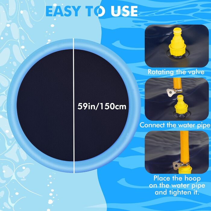 YAUNGEL Dog Pool, 170 cm, Inflatable Pool for Large & Small Dogs, 0.58mm Thickened Anti-Slip Mat Foldable Durable Splash Pad for Summer, Garden (150CM)