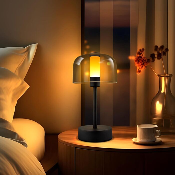 LED настільна лампа Homefire з акумулятором, диммуванням та USB-C зарядкою. Чорна металева лампа з акрилом, сенсорне керування, 1800K-6500K, з функцією пам'яті для дому