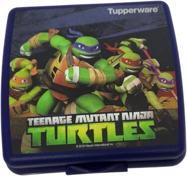 Контейнер для бутербродів Tupperware квадратний, з кришкою на шарнірі, темно-синій з малюнком ніндзя, дитяча ланч-бокс для школи