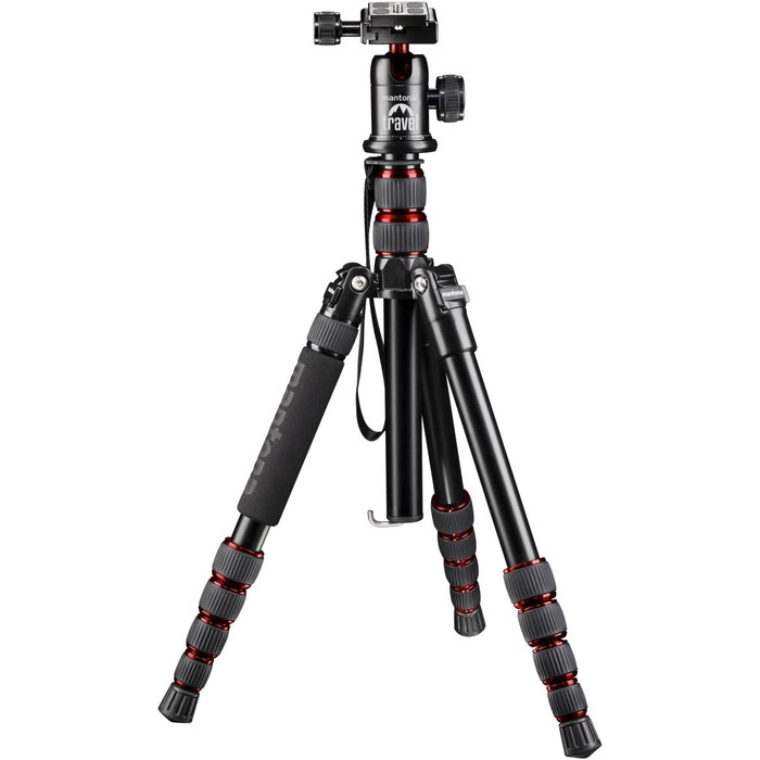 Штатив Mantona DSLM Travel - червоний, для камер, до 5 кг, з кульковою головкою та рівнем