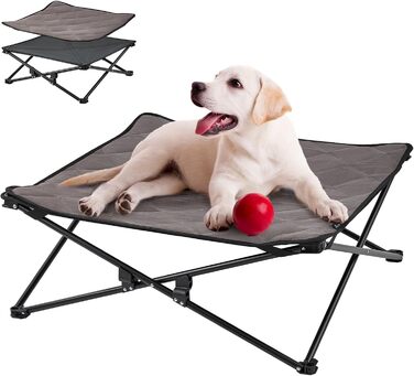 КінгКемп Лежанка для собак - портативна, з дихаючою сіткою та замшевим килимком, чорна, 57x57x23 см (77x77x30 см)