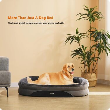 Ортопедичне ліжко для собак, диван для собак з валиком для шиї, кошик для собак з антиковзким дном, знімний та пральний, середні та великі породи, 106 x 79 x 17 см, темно-сірий