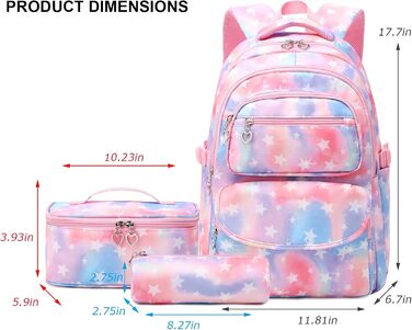 Шкільний рюкзак для дівчаток: набір з 3 шт. (рюкзак, ланч-бокс, пенал) зірковий рожевий колір